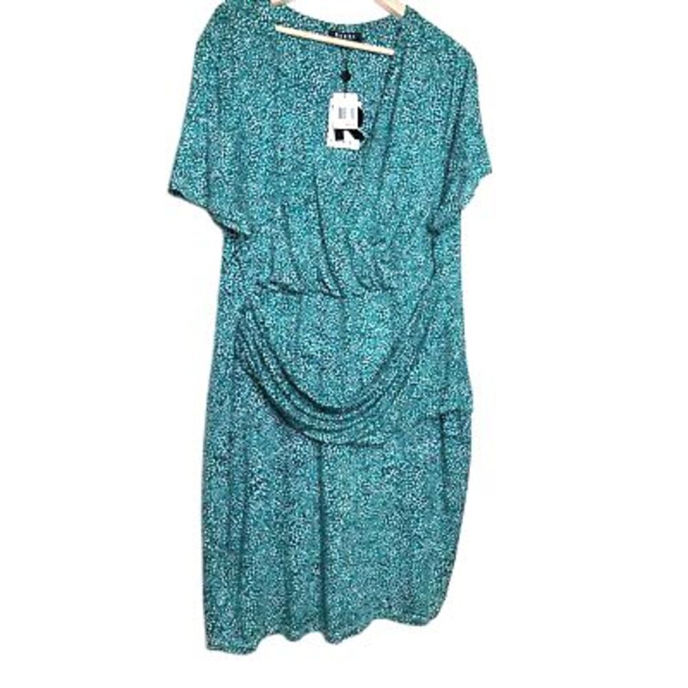 Rebel Womens Faux Wrap Dress Green Leopard Print Stretch V Neck Plus 2X NWT